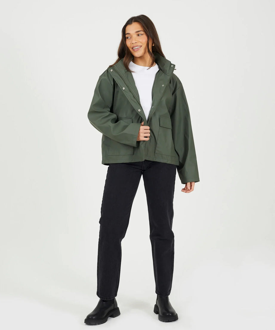 RUBBERISED HOODED RAIN MAC, KHAKI