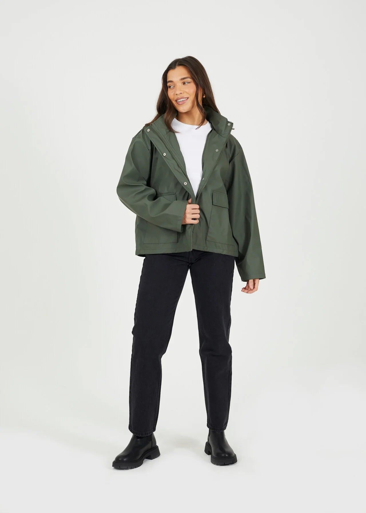 RUBBERISED HOODED RAIN MAC, KHAKI