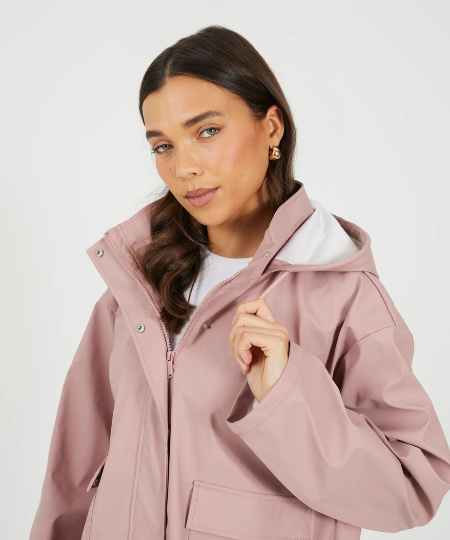 RUBBERISED HOODED RAIN MAC, BLUSH PINK