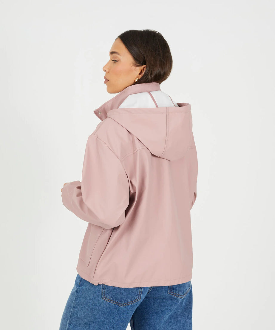 RUBBERISED HOODED RAIN MAC, BLUSH PINK