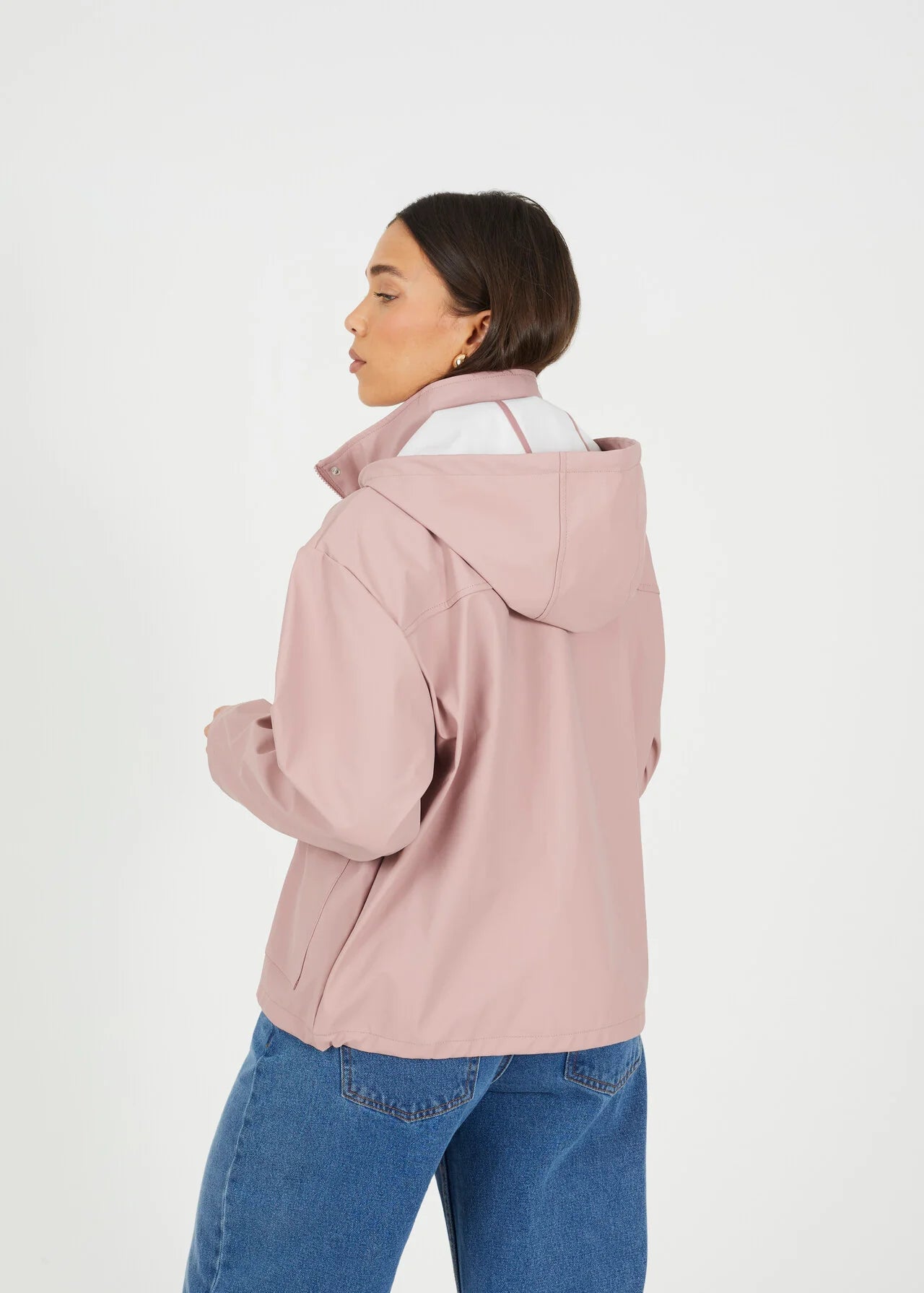 RUBBERISED HOODED RAIN MAC, BLUSH PINK