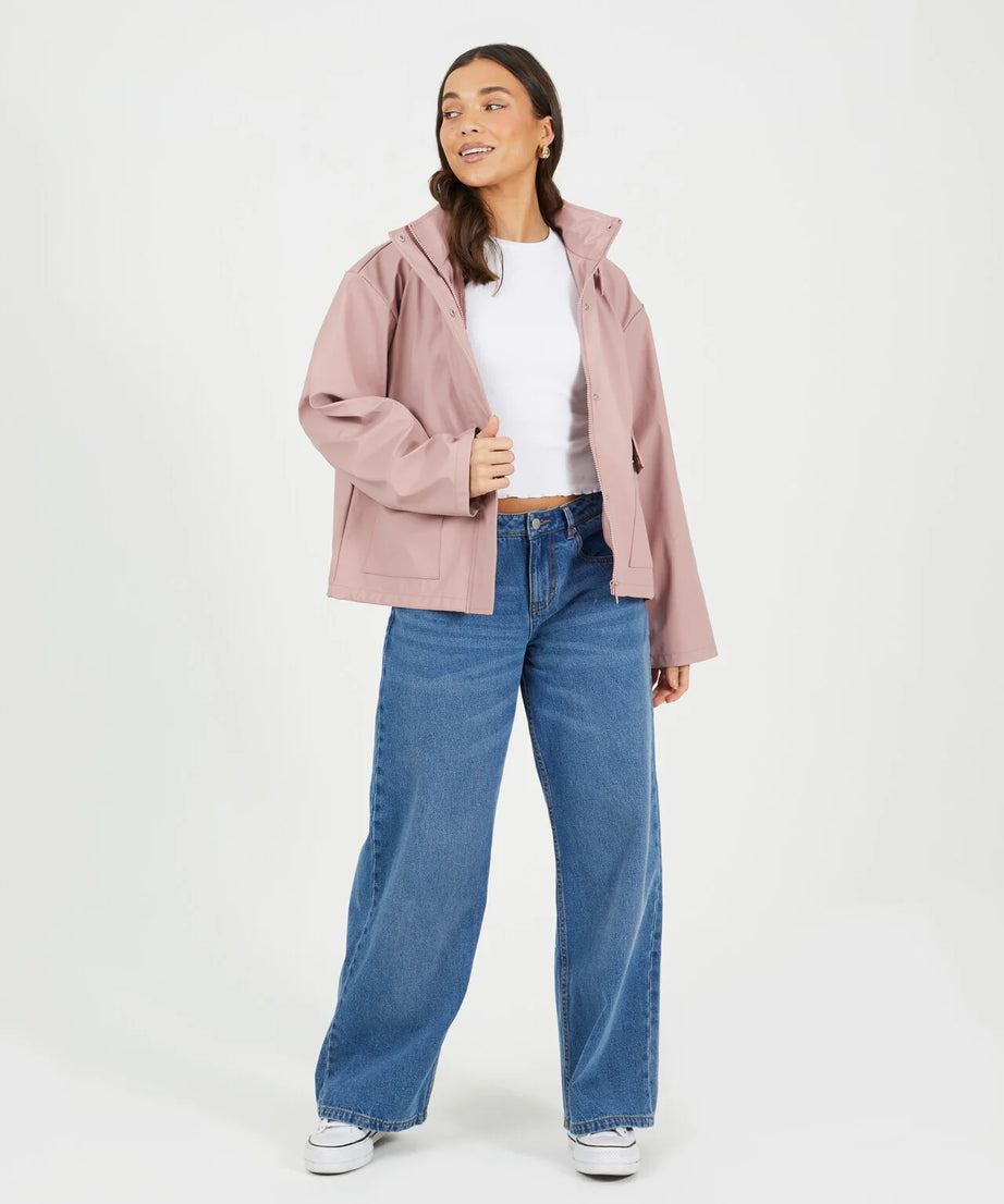 RUBBERISED HOODED RAIN MAC, BLUSH PINK