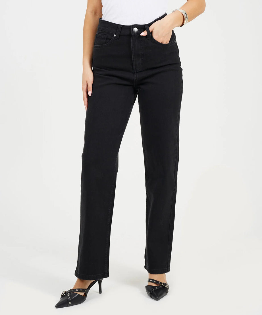HIGH WAISTED STRAIGHT LEG JEANS, BLACK