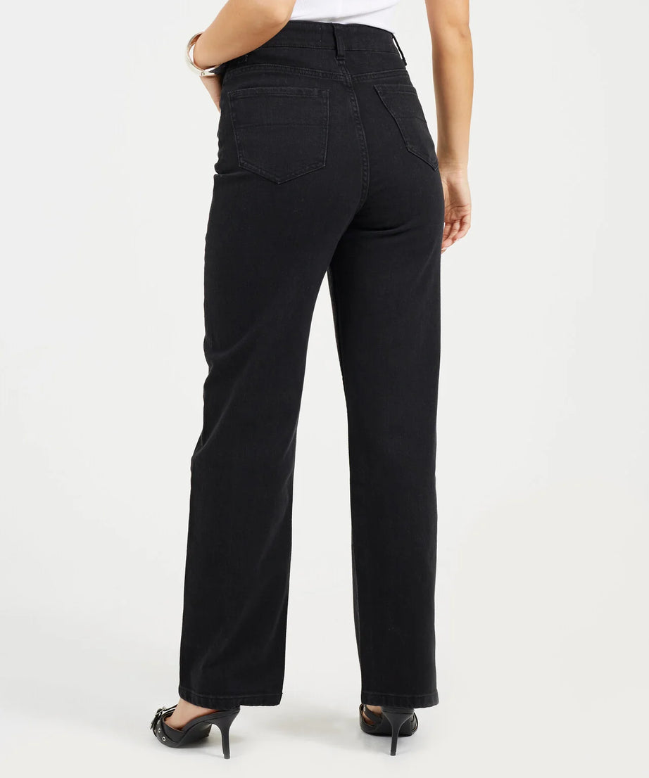 HIGH WAISTED STRAIGHT LEG JEANS, BLACK