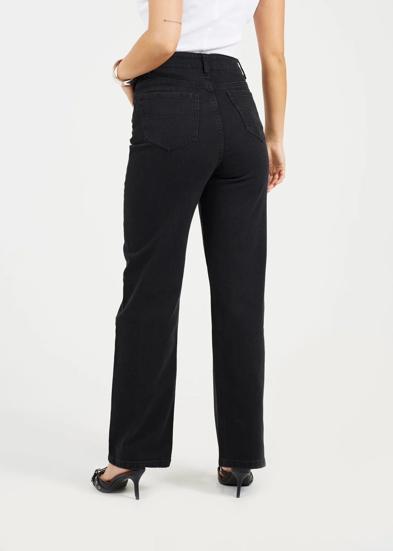 HIGH WAISTED STRAIGHT LEG JEANS, BLACK