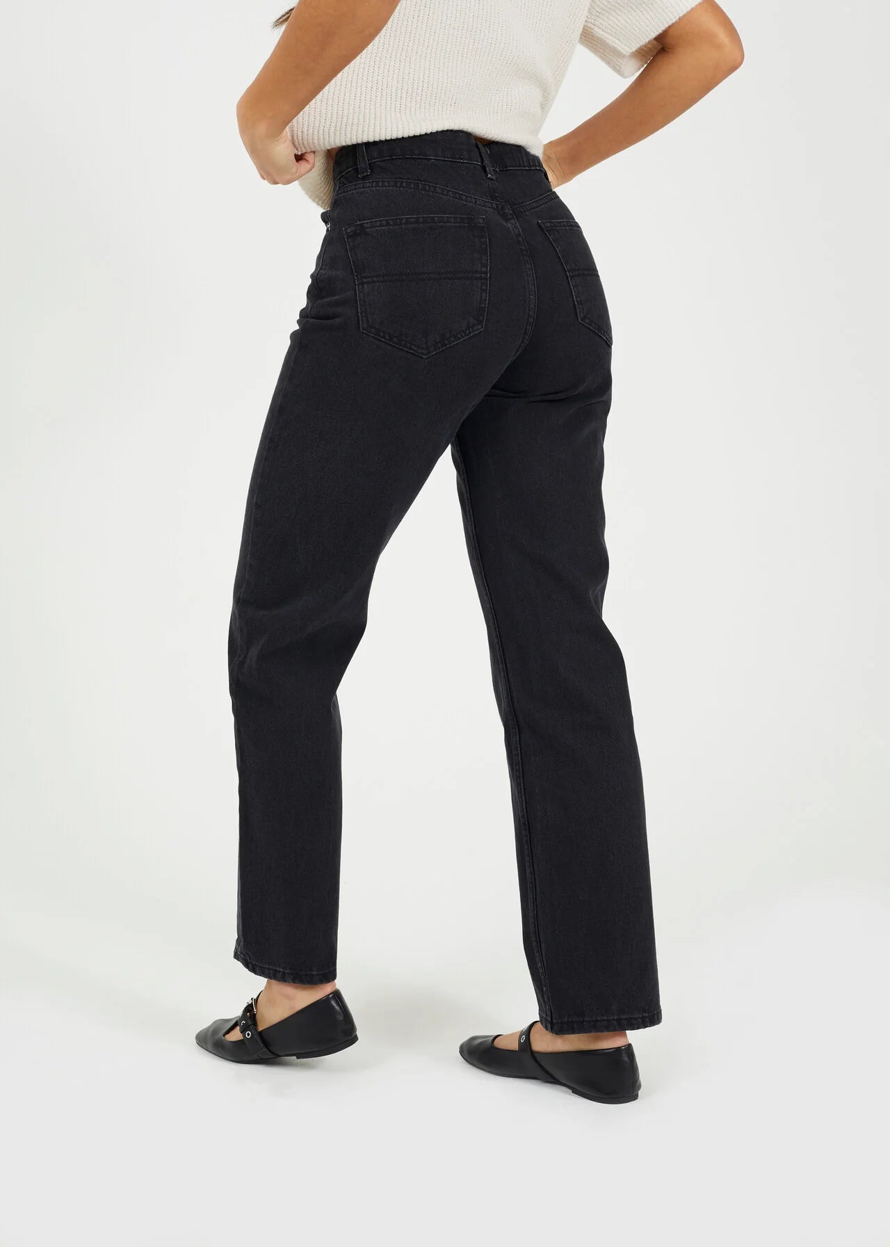 WASHED BLACK FULL LENGTH PARALLEL LEG JEANS