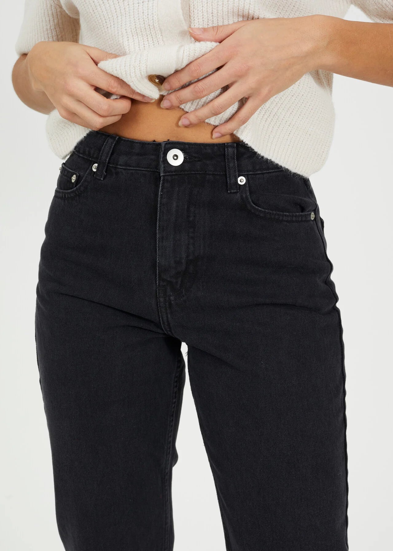 WASHED BLACK FULL LENGTH PARALLEL LEG JEANS