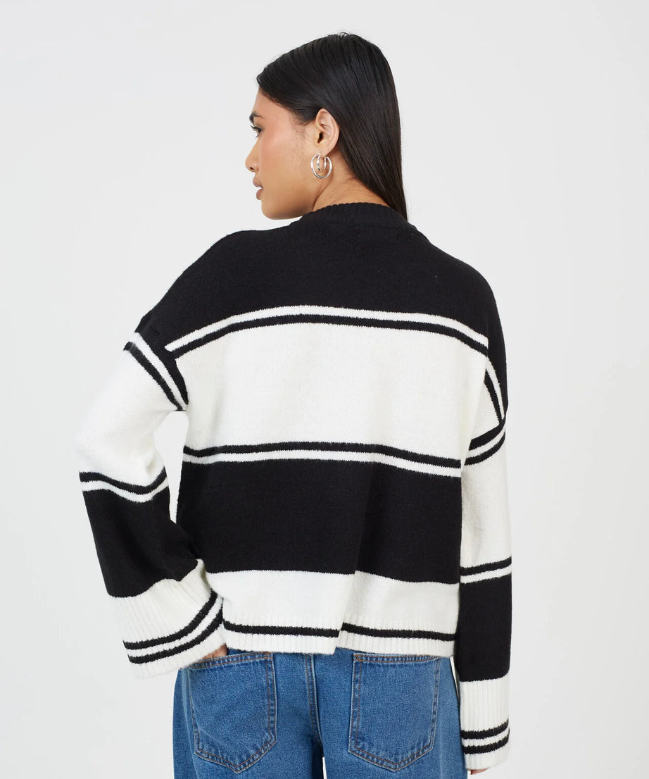 CREW NECK WIDE STRIPED JUMPER, BLACK/CREAM