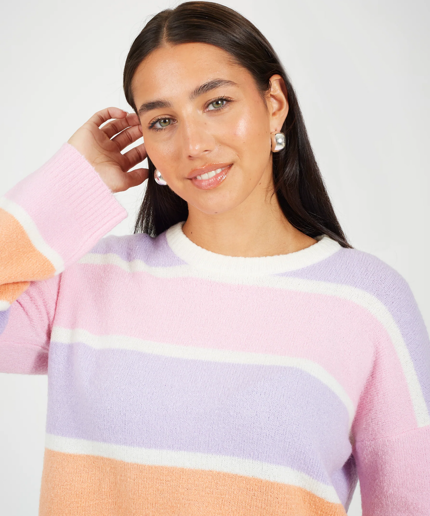 Brave Soul Pastel Stripe Mossy Knit Cropped Jumper – Women’s