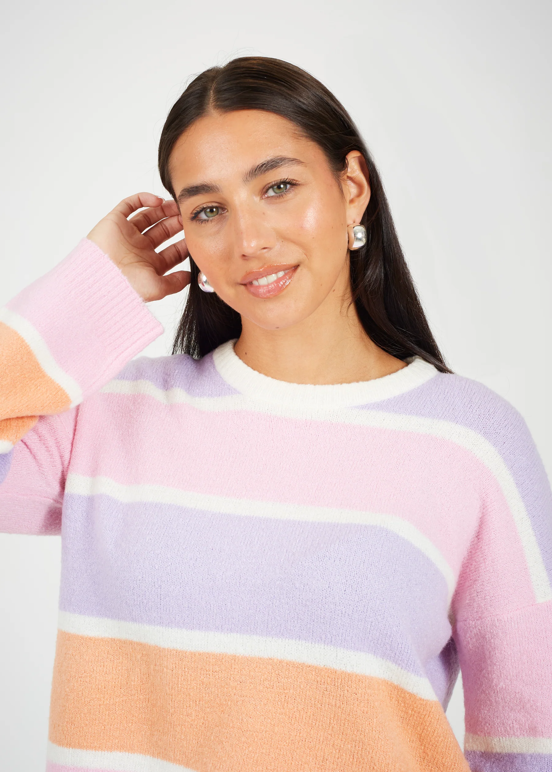 Brave Soul Pastel Stripe Mossy Knit Cropped Jumper – Women’s