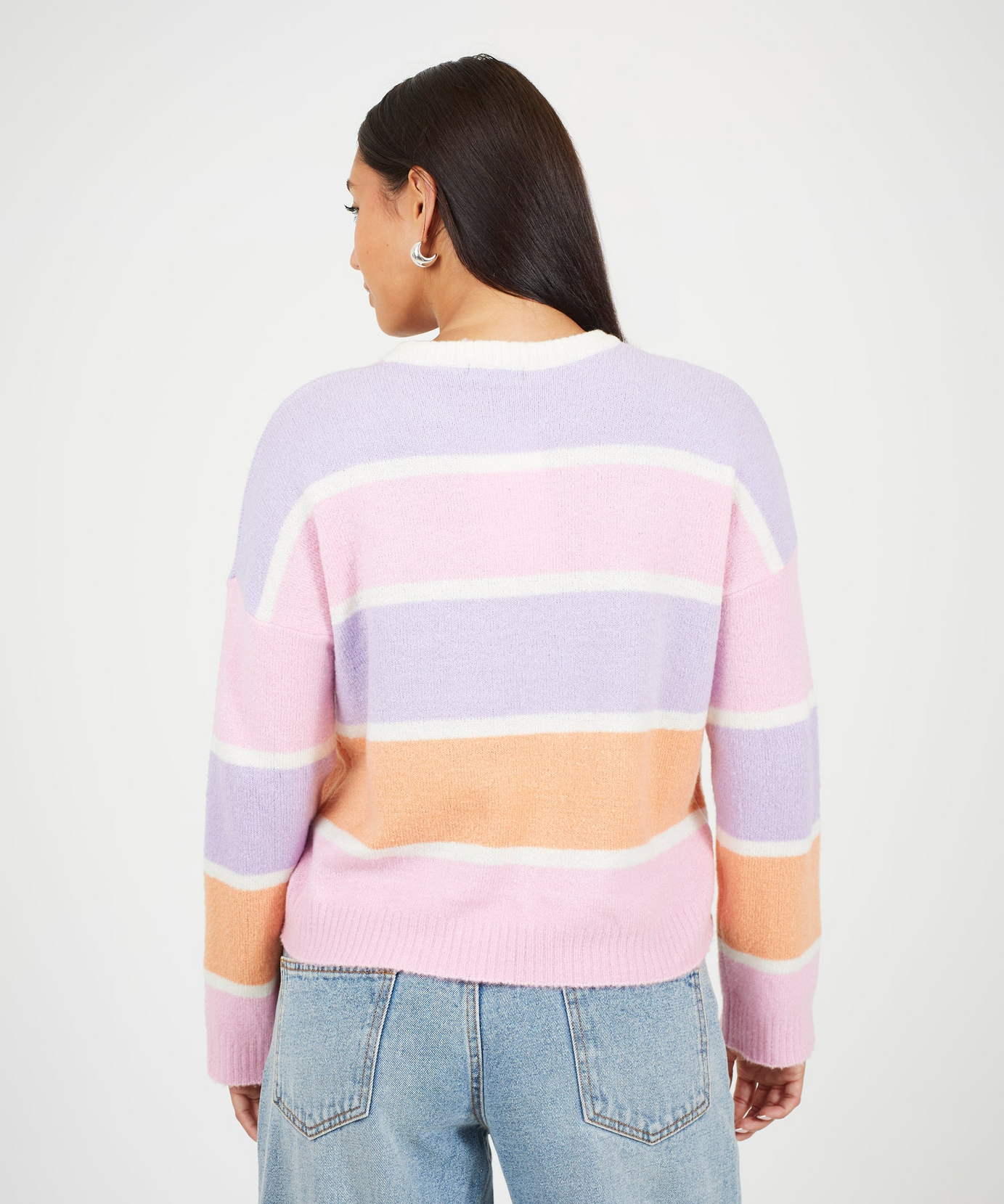 Brave Soul Pastel Stripe Mossy Knit Cropped Jumper – Women’s