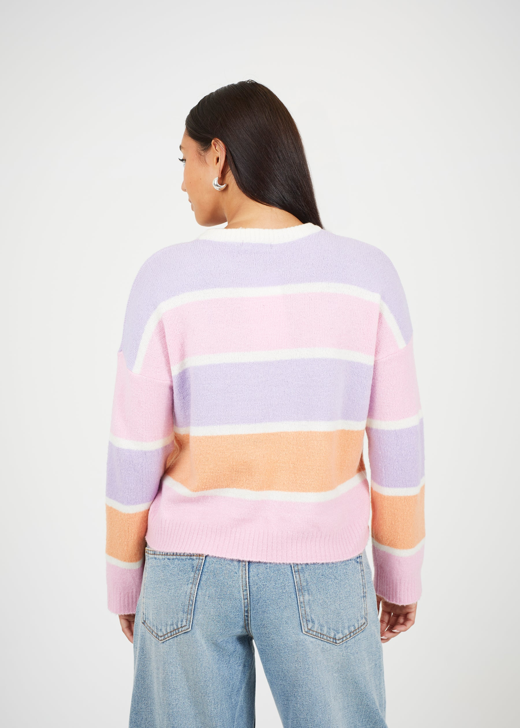 Brave Soul Pastel Stripe Mossy Knit Cropped Jumper – Women’s
