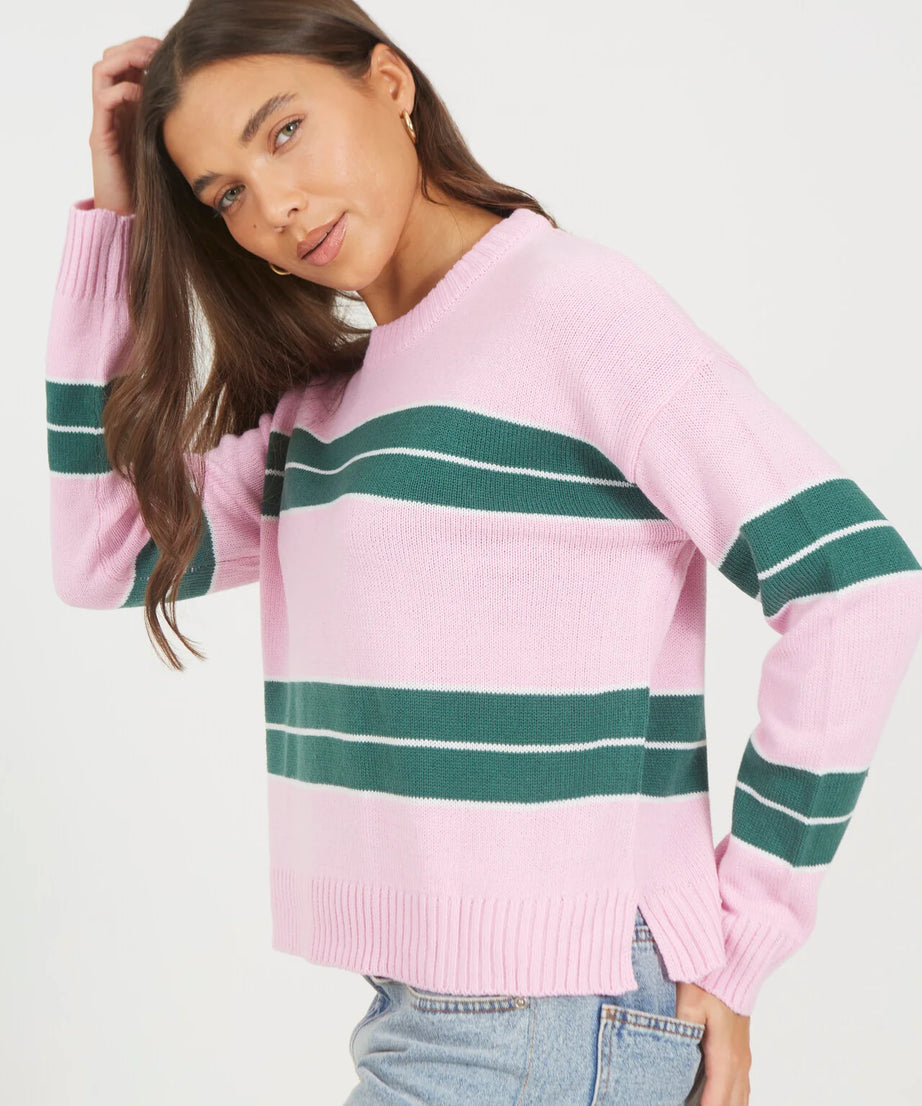 MIXED STRIPE LOOSE FIT CREW NECK JUMPER, PINK/MULTI