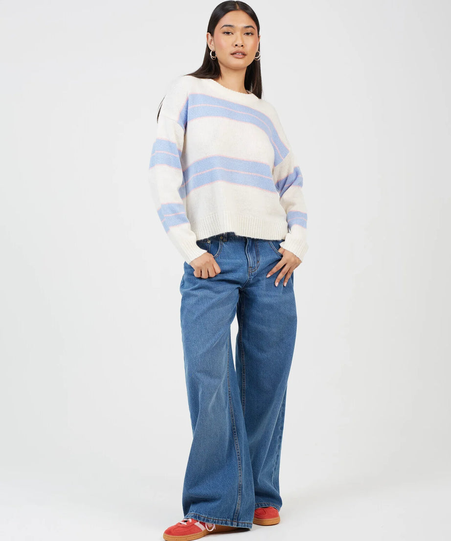 MIXED STRIPE LOOSE FIT CREW NECK JUMPER, CREAM/MULTI