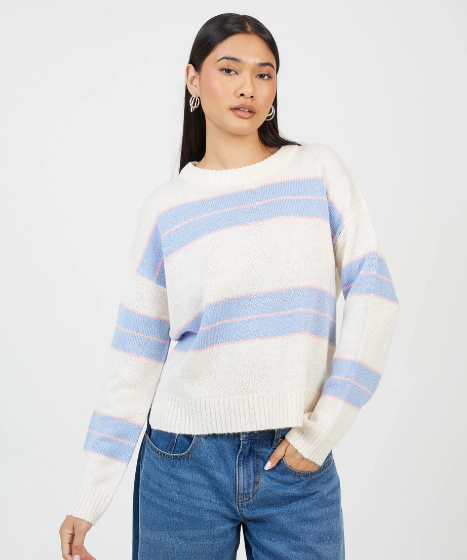 MIXED STRIPE LOOSE FIT CREW NECK JUMPER, CREAM/MULTI