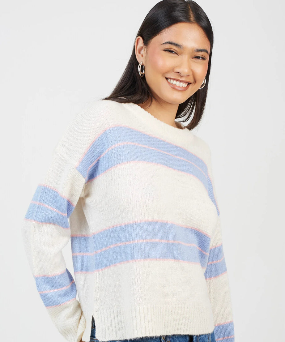 MIXED STRIPE LOOSE FIT CREW NECK JUMPER, CREAM/MULTI