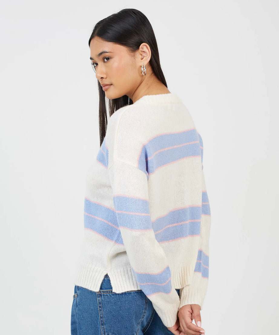 MIXED STRIPE LOOSE FIT CREW NECK JUMPER, CREAM/MULTI