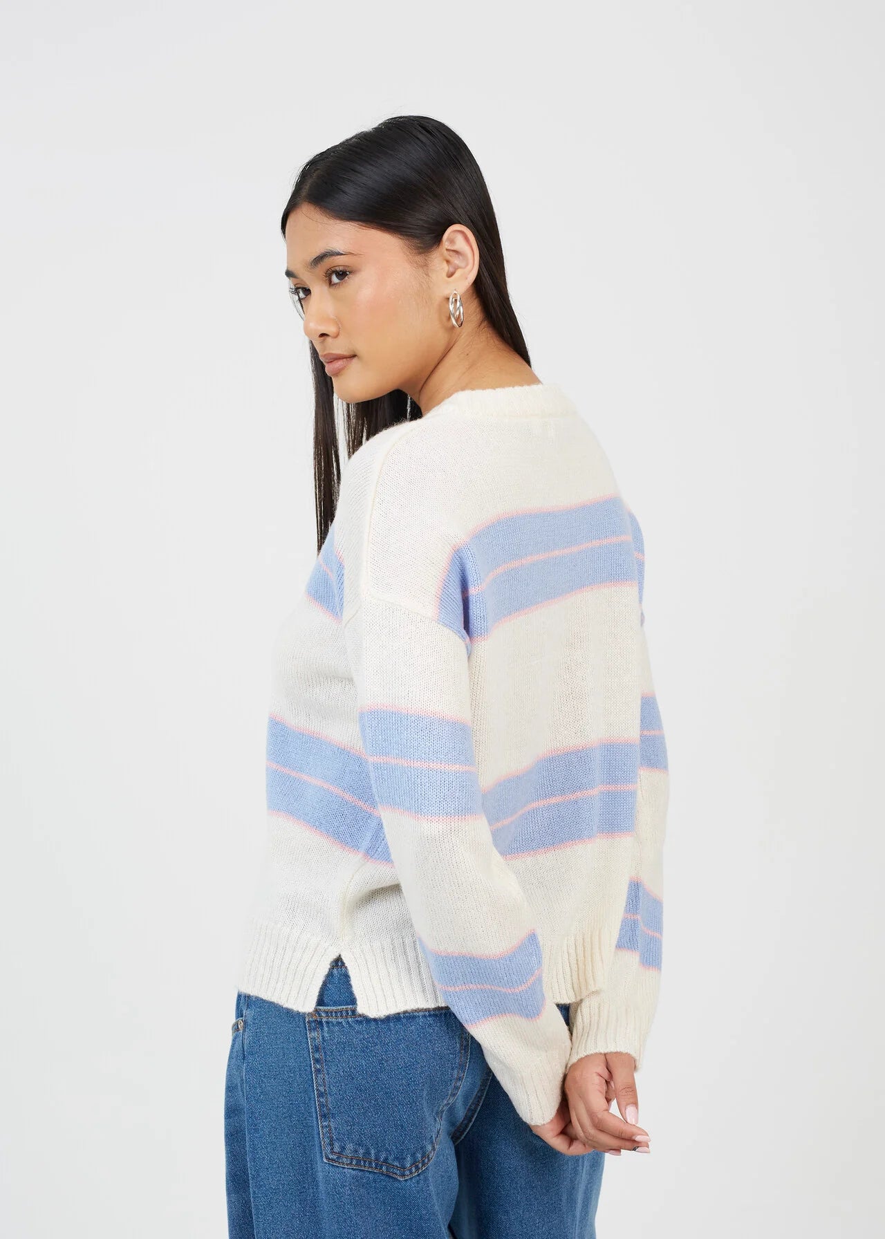 MIXED STRIPE LOOSE FIT CREW NECK JUMPER, CREAM/MULTI