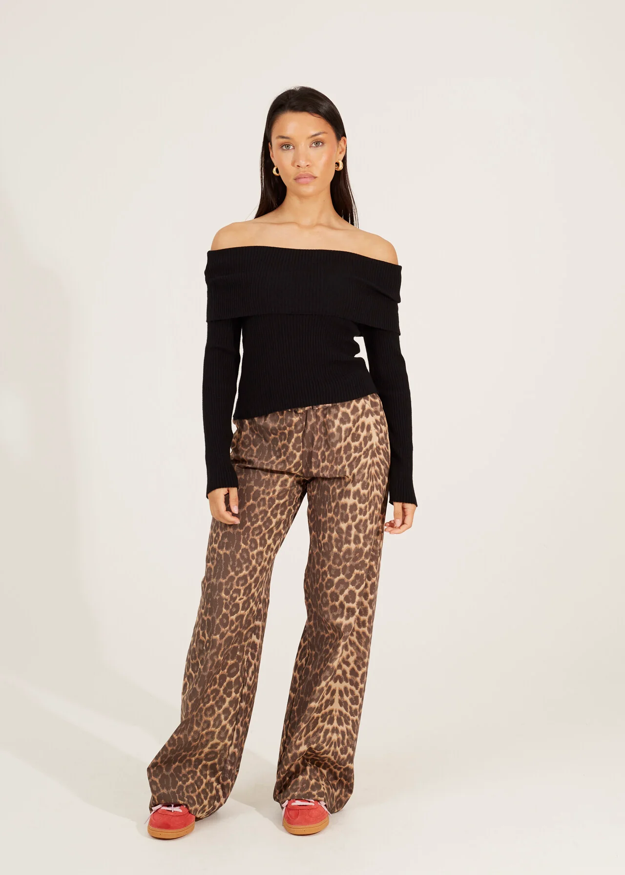 Brave Soul Bardot Ribbed Long Sleeve Jumper – Black