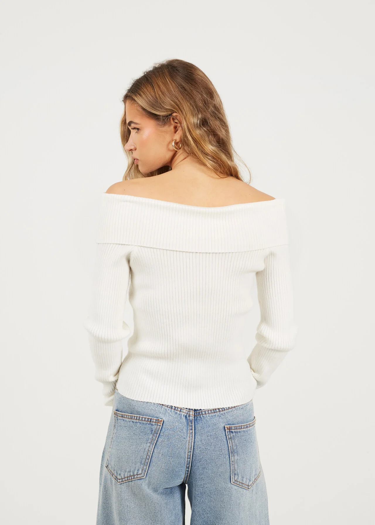 Brave Soul Bardot Ribbed Long Sleeve Jumper – Black