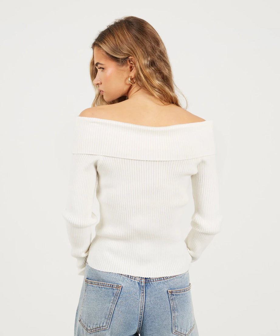 BARDOT RIBBED LONG SLEEVE JUMPER, CREAM