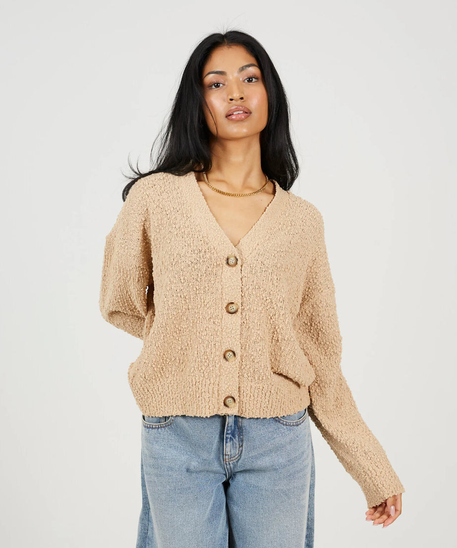 POPCORN YARN TEXTURED CARDIGAN, BEIGE