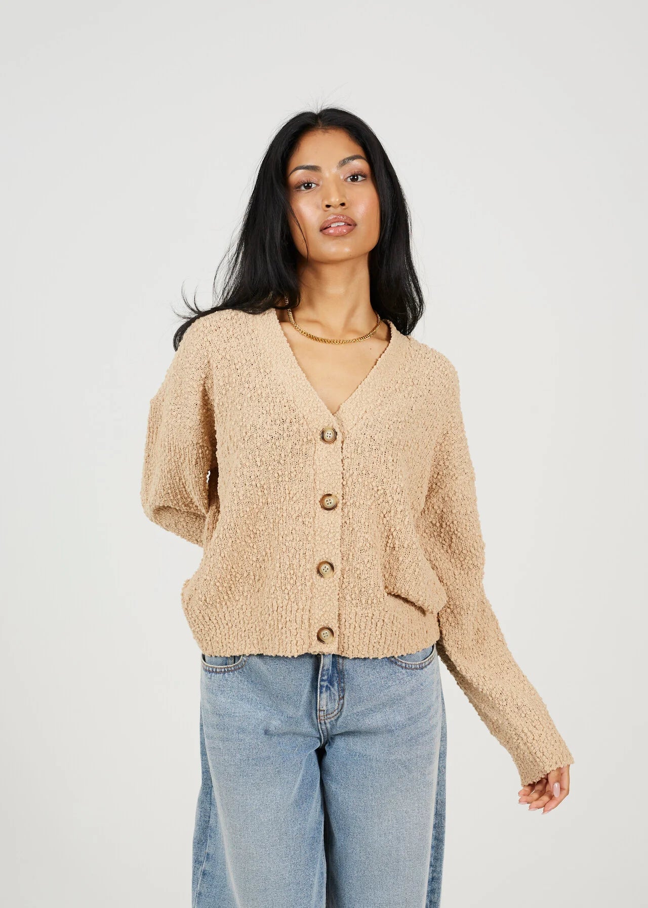 POPCORN YARN TEXTURED CARDIGAN, BEIGE