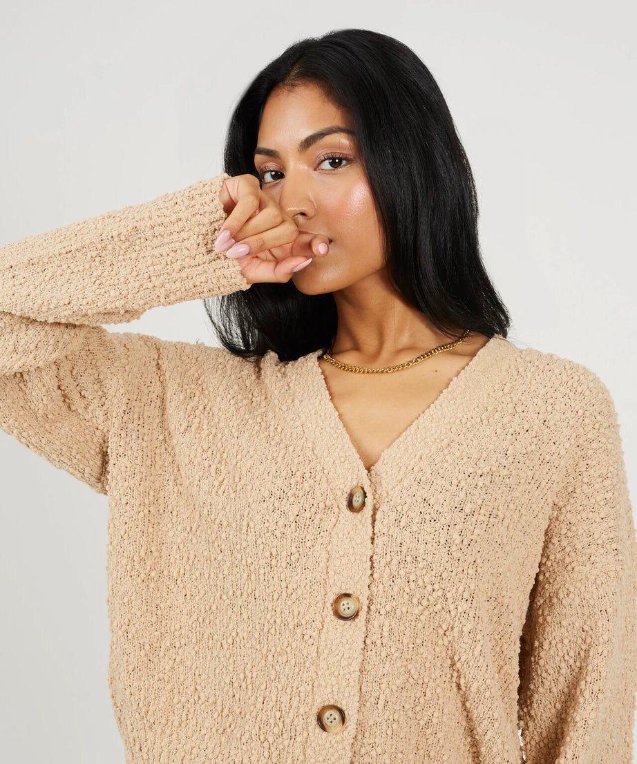 POPCORN YARN TEXTURED CARDIGAN, BEIGE