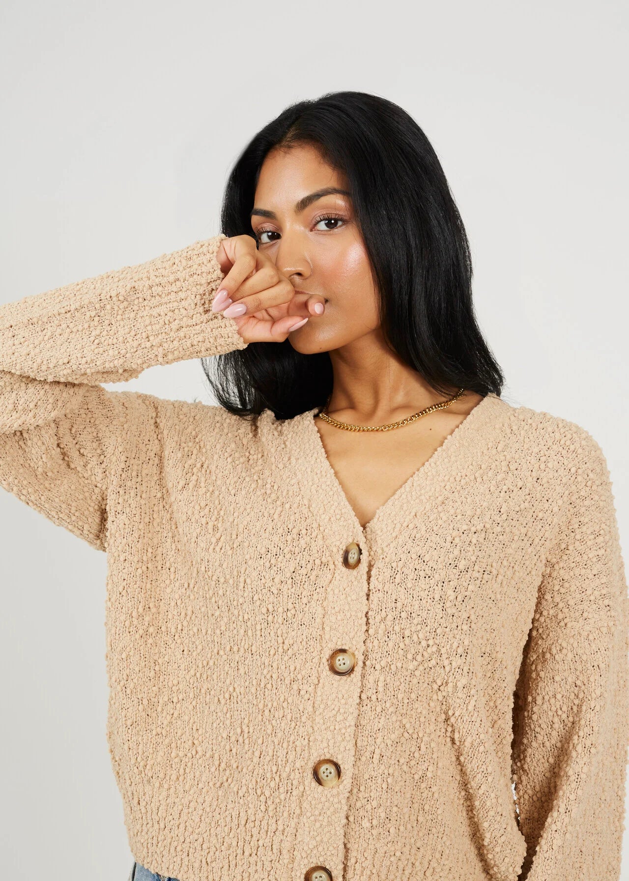 POPCORN YARN TEXTURED CARDIGAN, BEIGE