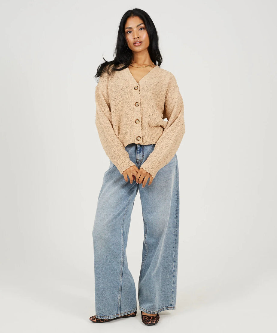 POPCORN YARN TEXTURED CARDIGAN, BEIGE