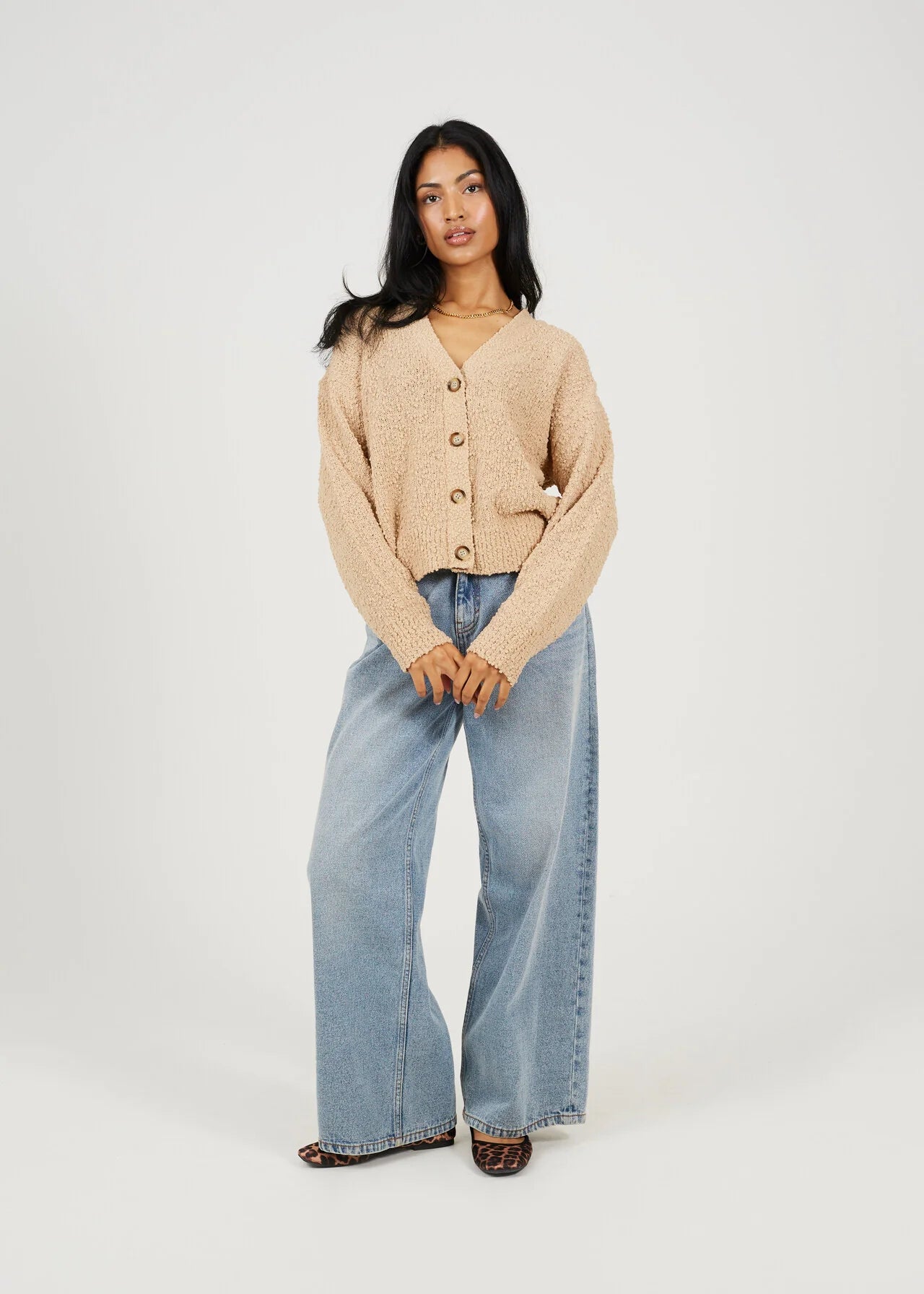 POPCORN YARN TEXTURED CARDIGAN, BEIGE