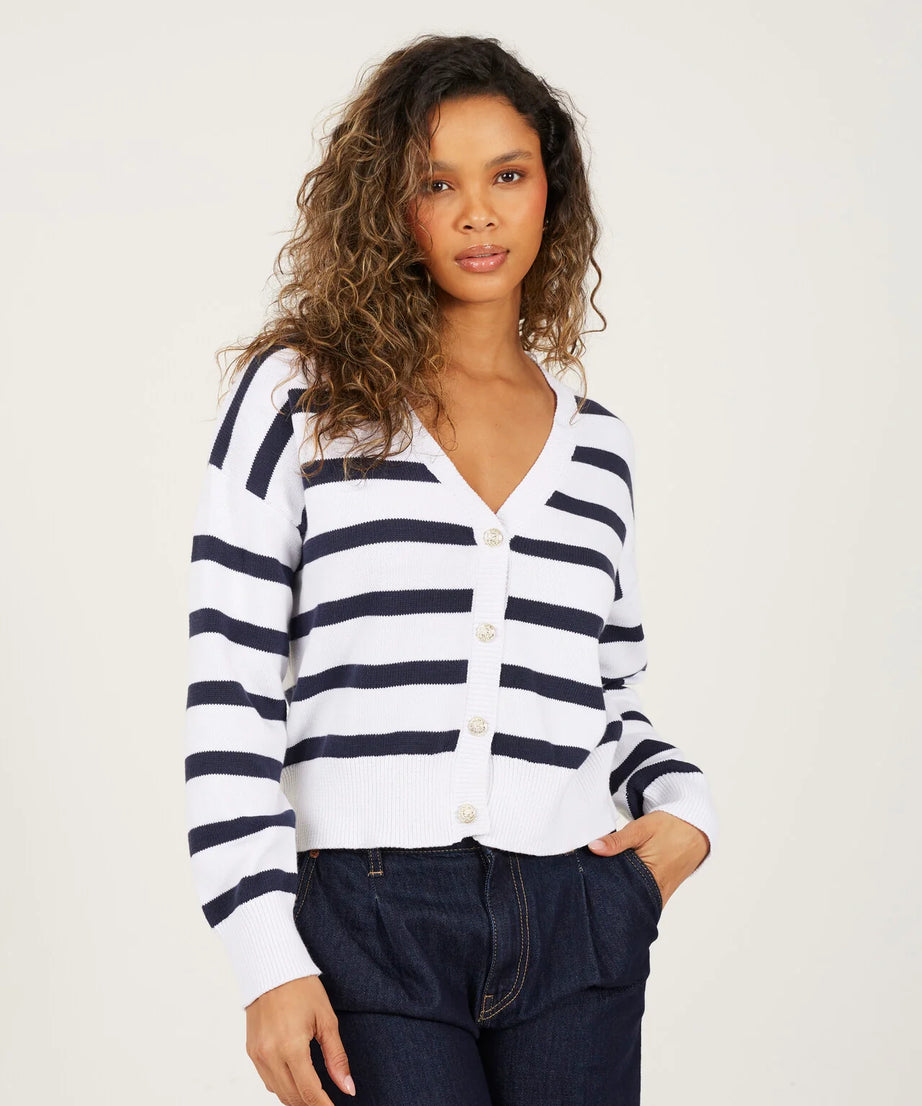 V NECK STRIPED CARDIGAN