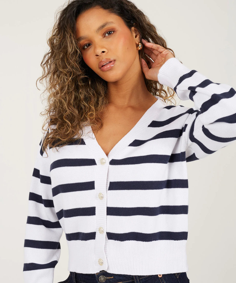 V NECK STRIPED CARDIGAN