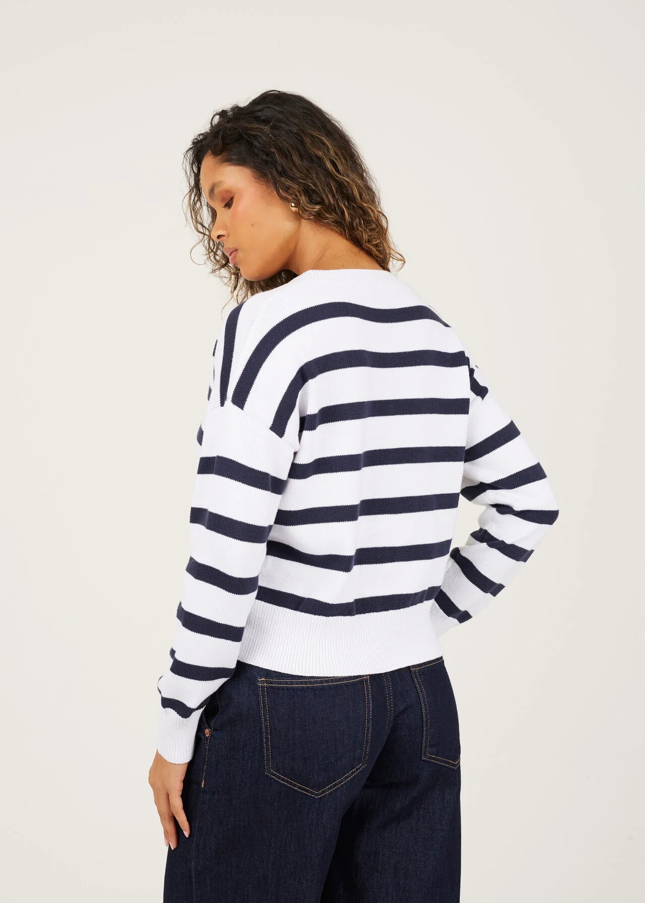 V NECK STRIPED CARDIGAN