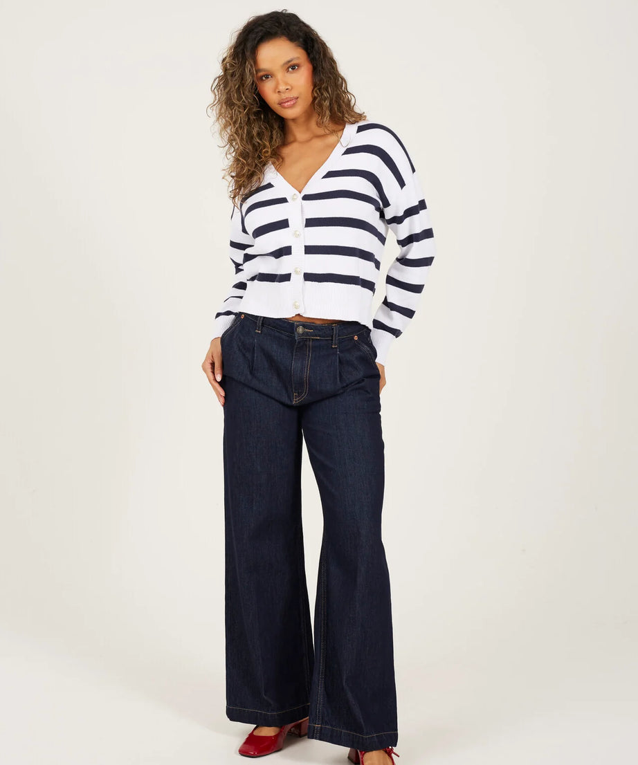 V NECK STRIPED CARDIGAN