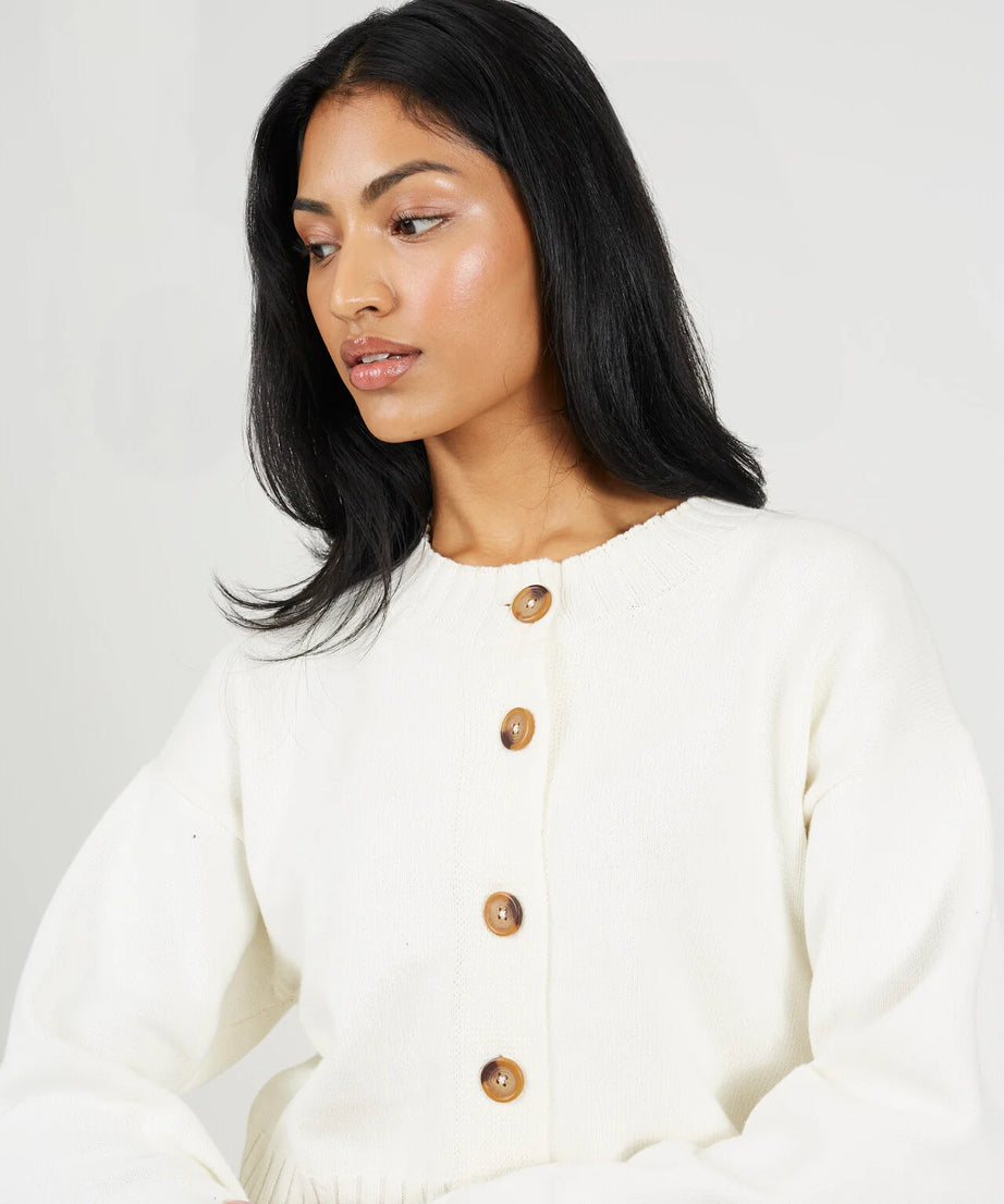 BOXY CREW NECK CARDIGAN, CREAM