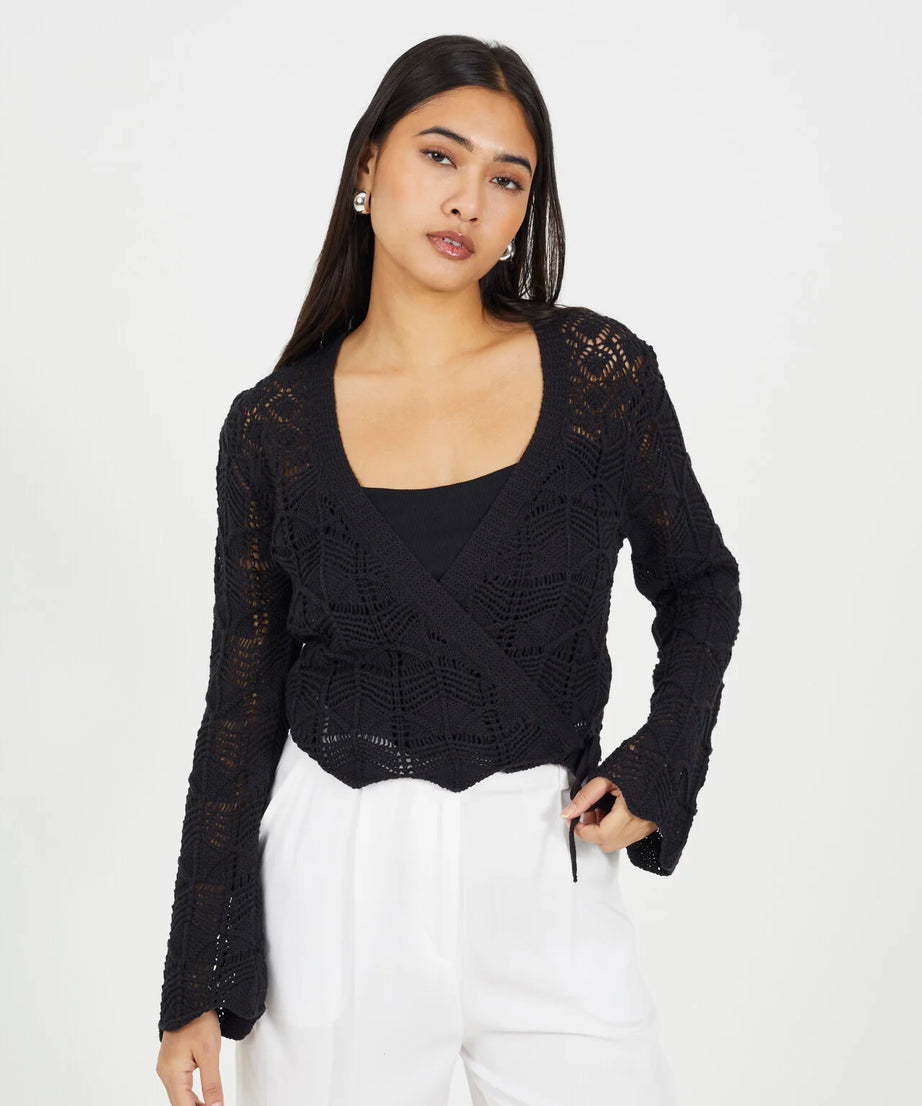 OPEN KNIT WRAP OVER CARDIGAN, CREAM