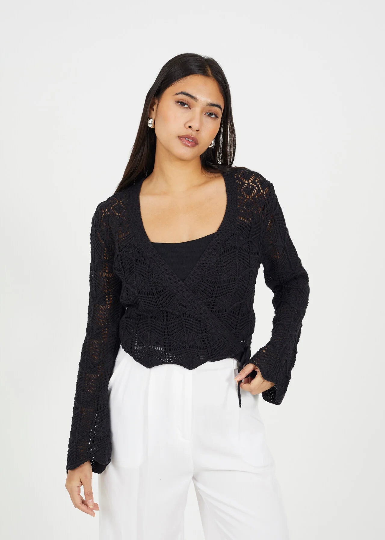 OPEN KNIT WRAP OVER CARDIGAN, CREAM