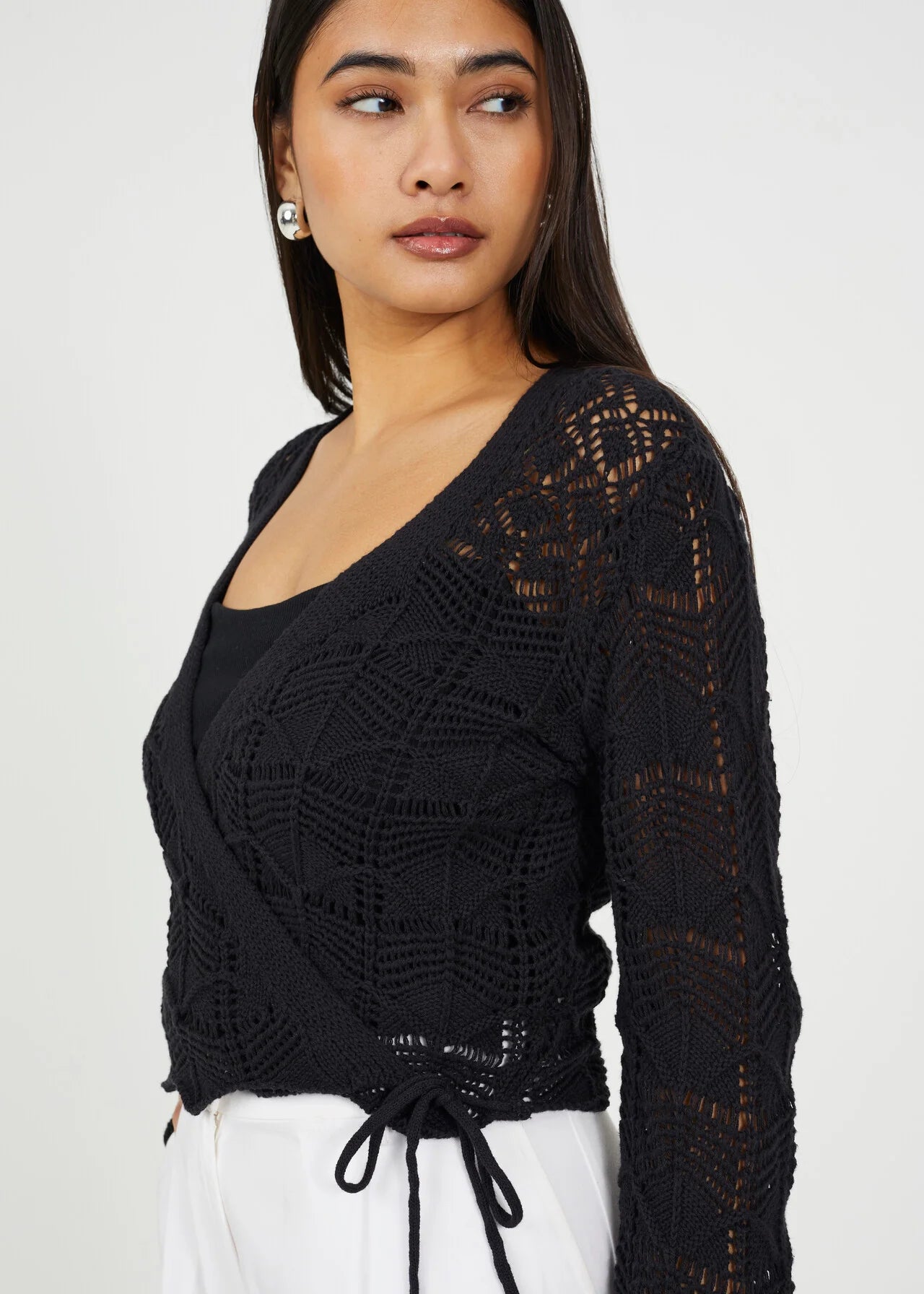 OPEN KNIT WRAP OVER CARDIGAN, CREAM