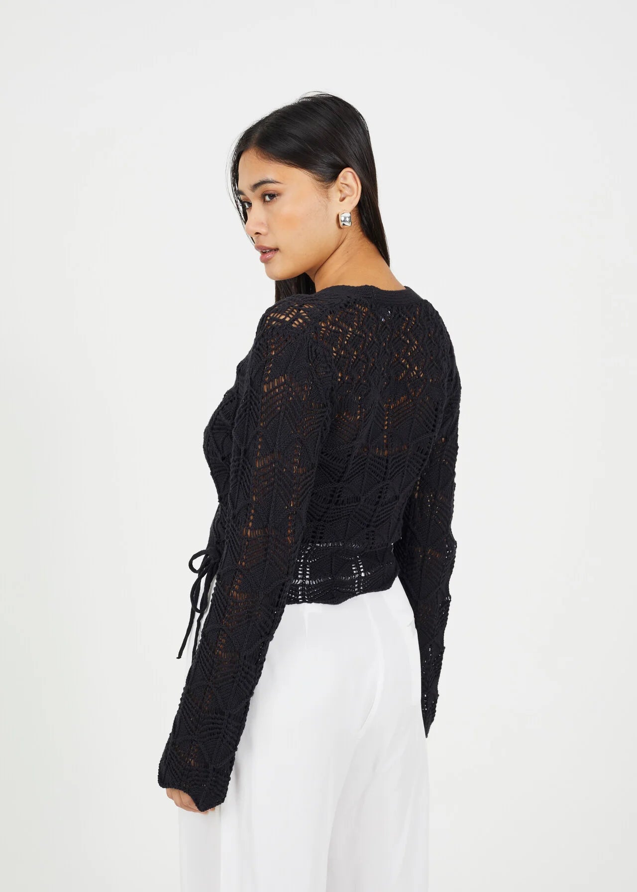 OPEN KNIT WRAP OVER CARDIGAN, CREAM