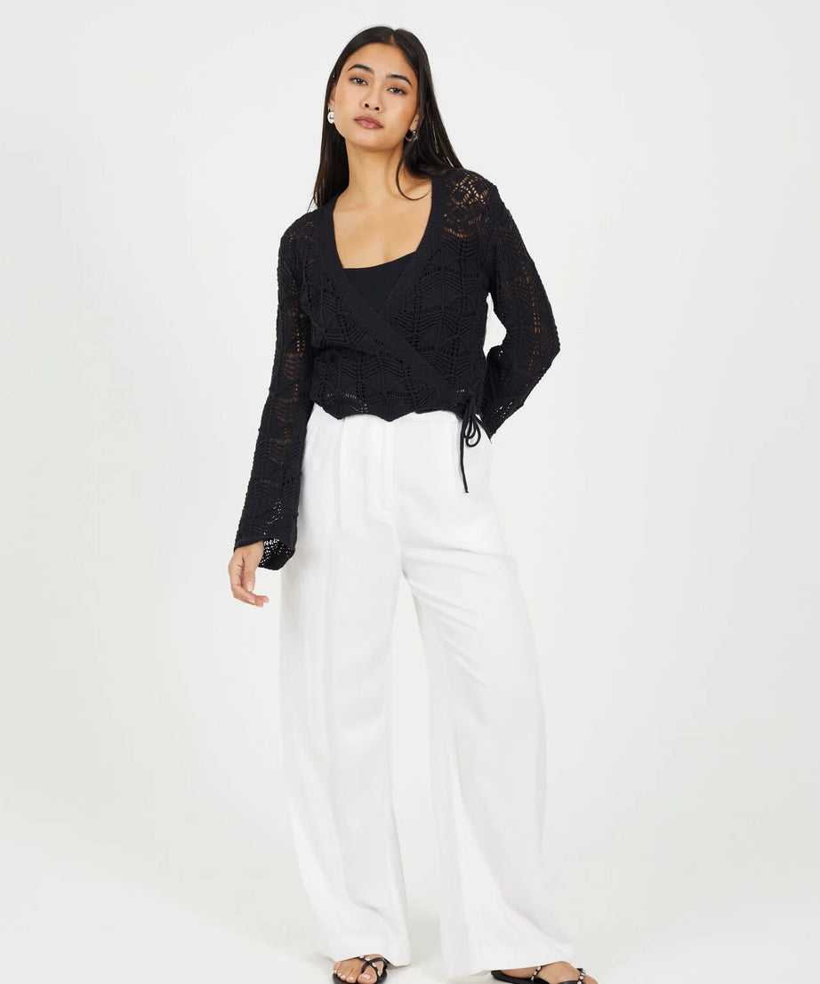 OPEN KNIT WRAP OVER CARDIGAN, CREAM