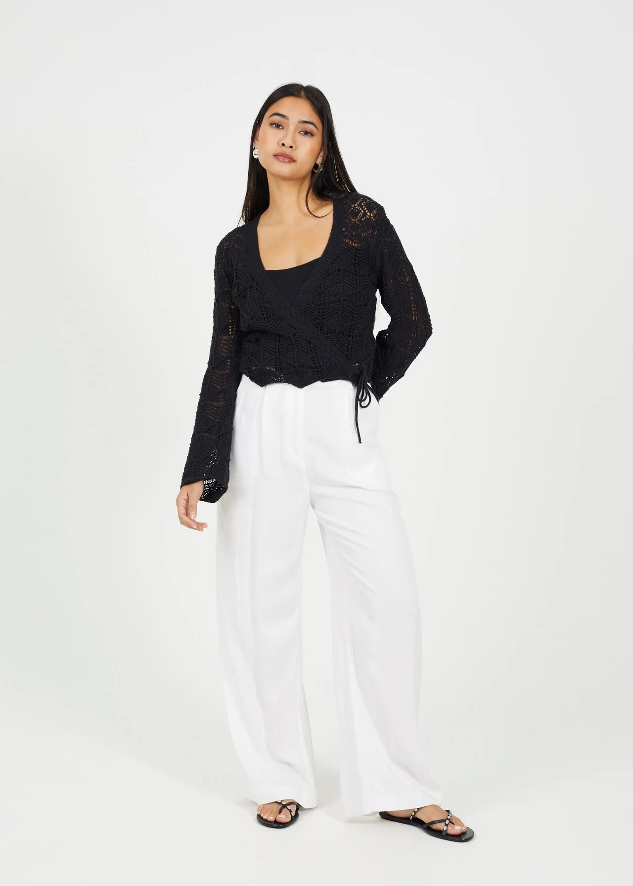 OPEN KNIT WRAP OVER CARDIGAN, CREAM