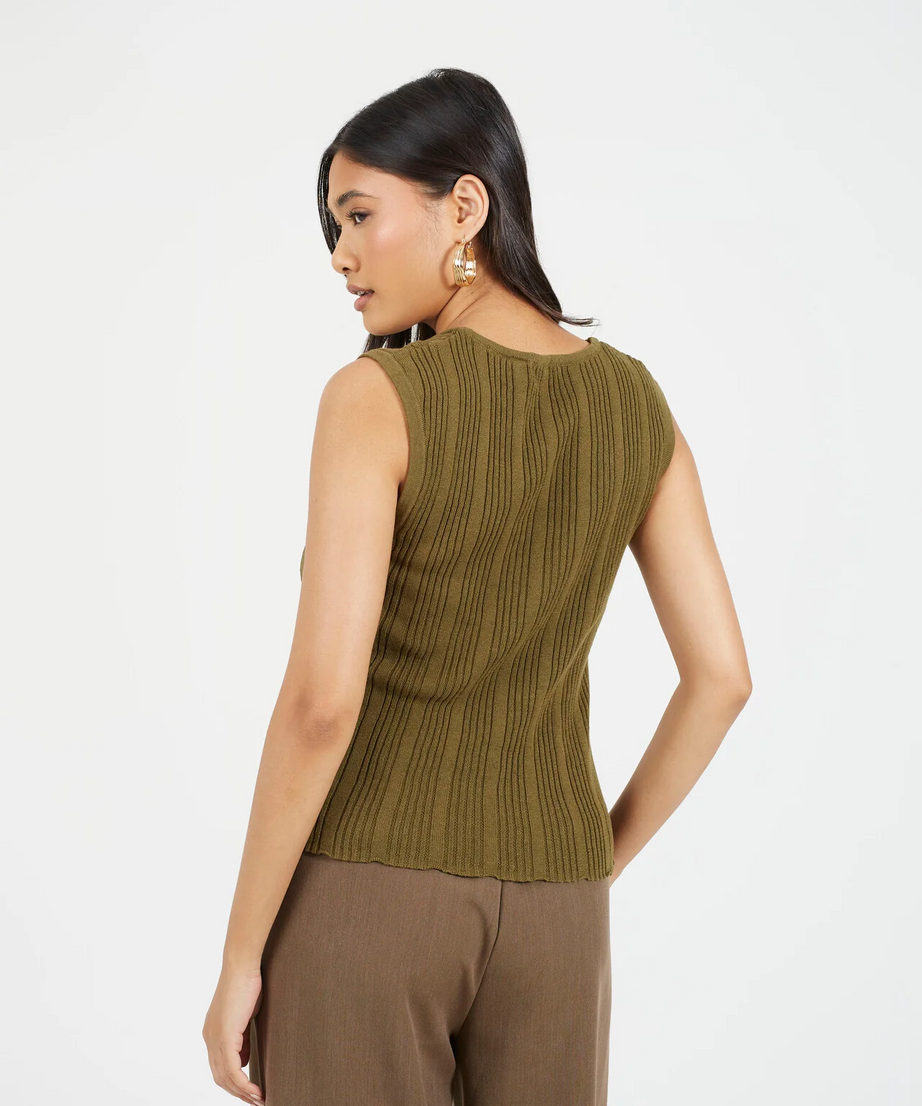 Brave Soul Fine Knit Sleeveless Waistcoat – Khaki | 100% Cotton |