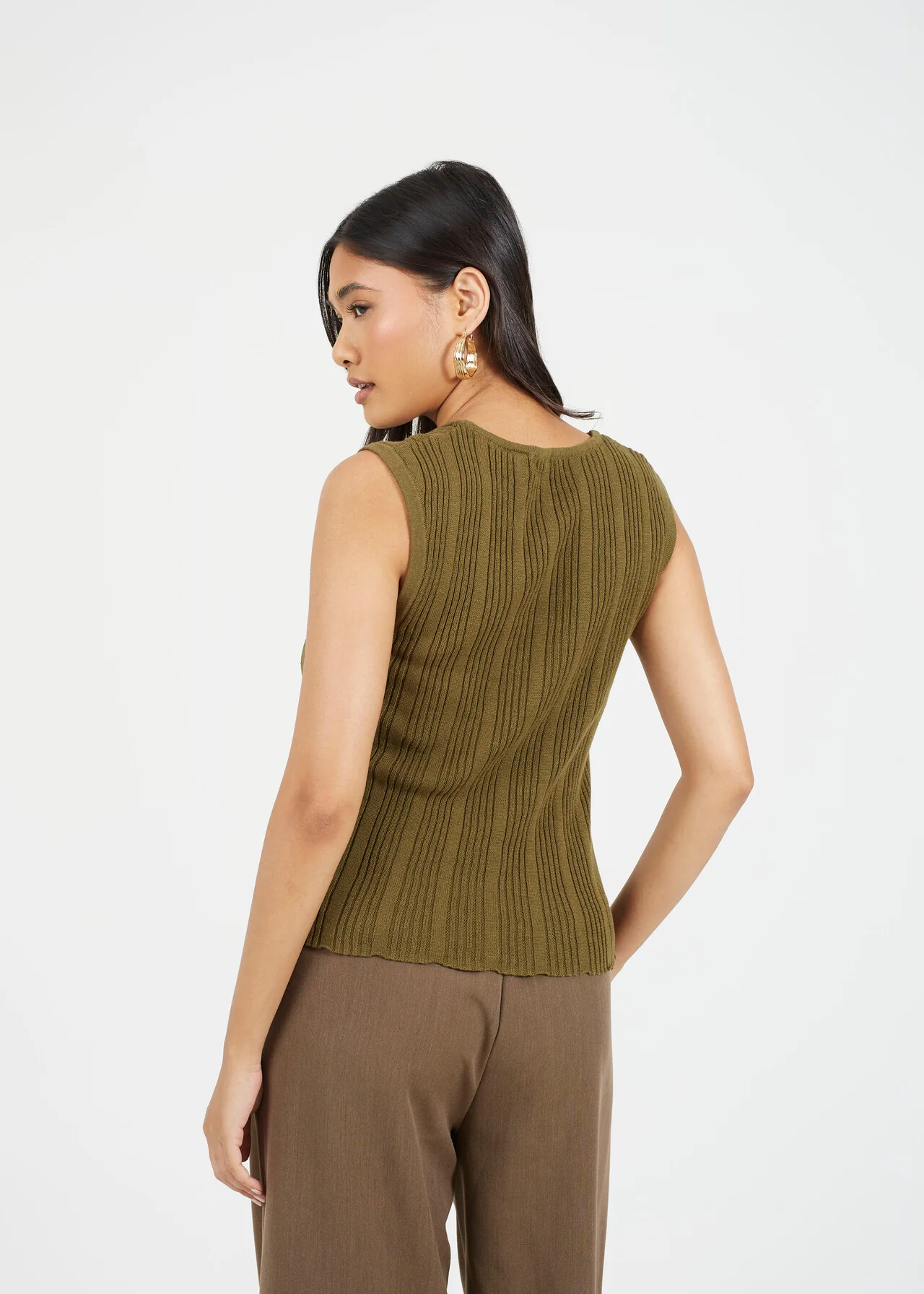 Brave Soul Fine Knit Sleeveless Waistcoat – Khaki | 100% Cotton |