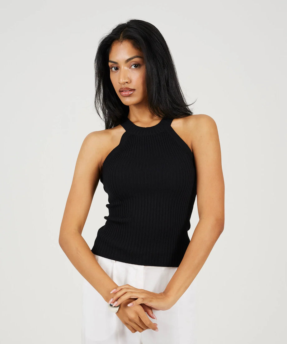 RACEBACK RIBBED KNITTED VEST, BLACK