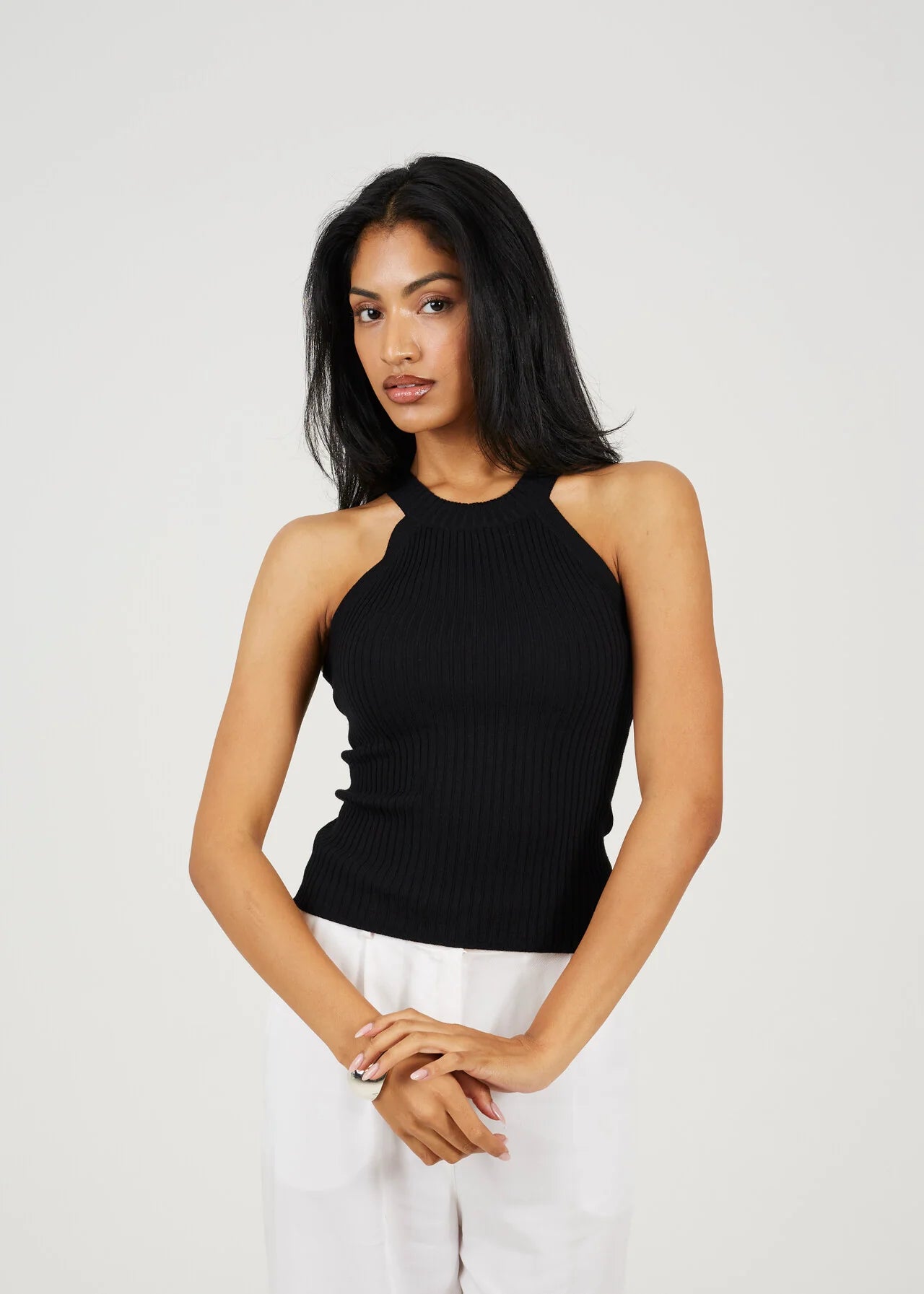 RACEBACK RIBBED KNITTED VEST, BLACK