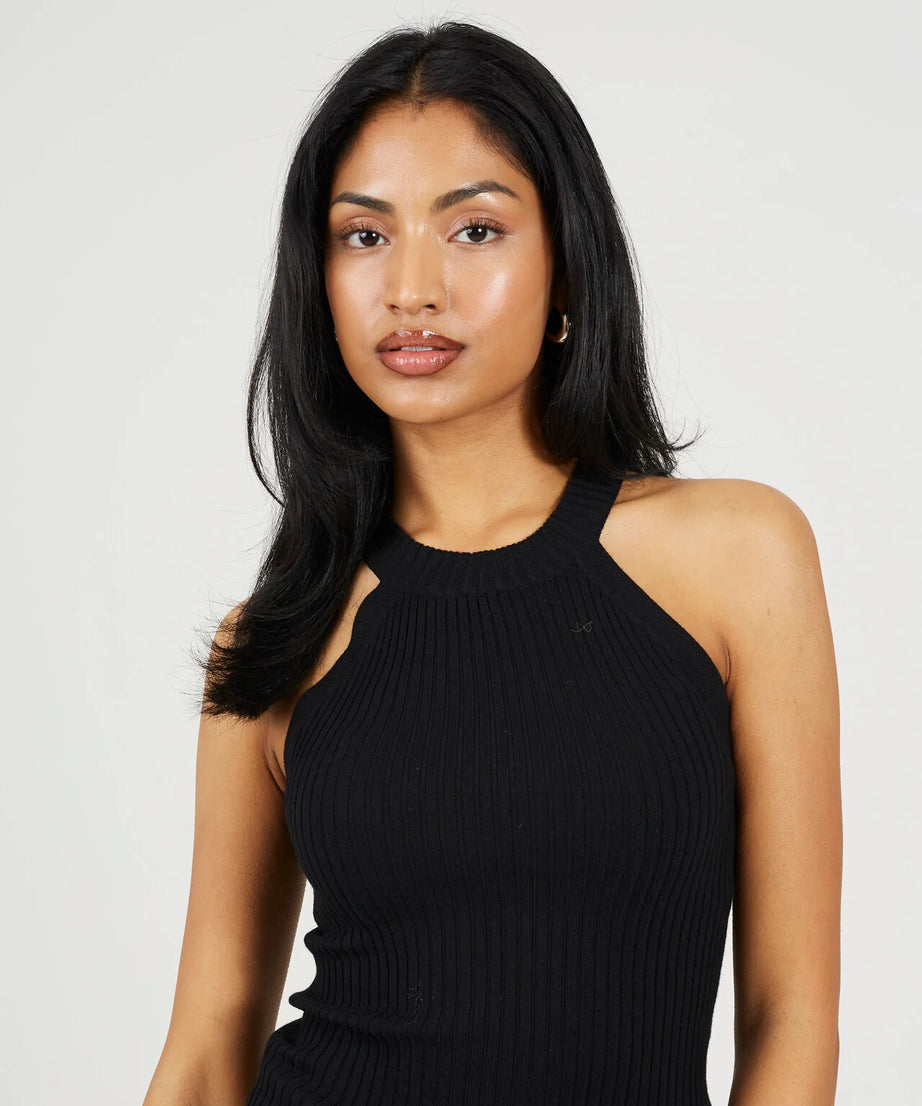 RACEBACK RIBBED KNITTED VEST, BLACK