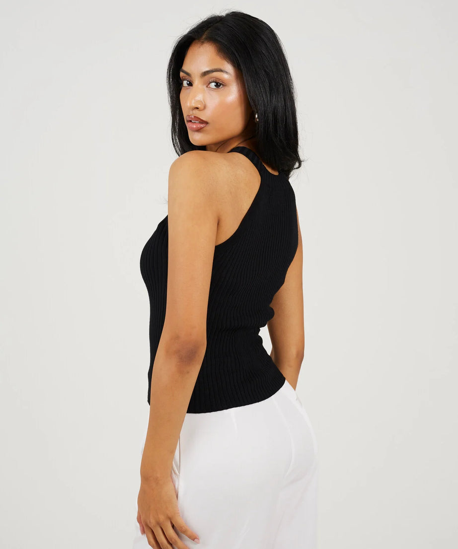 RACEBACK RIBBED KNITTED VEST, BLACK
