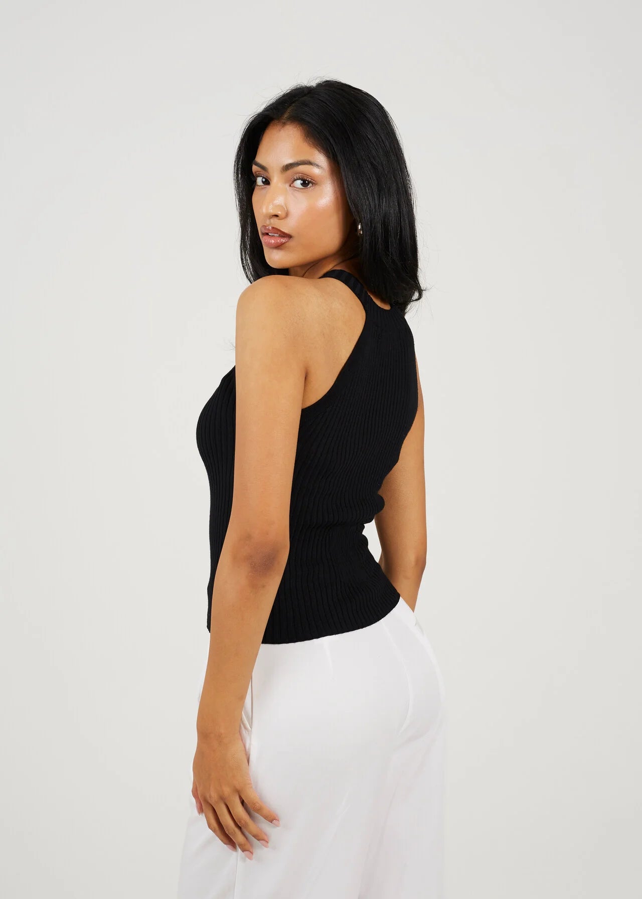 RACEBACK RIBBED KNITTED VEST, BLACK