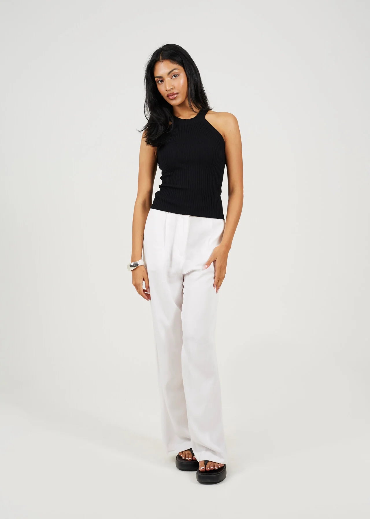 RACEBACK RIBBED KNITTED VEST, BLACK